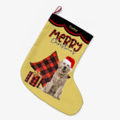 バッファロープレイドゴールデンレトリバードッグ ラージクリスマスストッキング (正面 (吊り時))