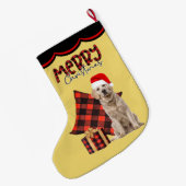 バッファロープレイドゴールデンレトリバードッグ ラージクリスマスストッキング (裏面 (吊り時))
