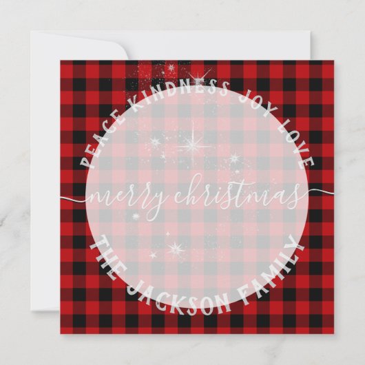 バッファロープレイドシルバースクリプトメリークリスマスカード カード (裏面)