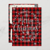 バッファロープレイドシルバースクリプトメリークリスマスカード ポストカード (正面/裏面)