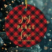 バッファロープレイドジョイピースラブモノグラムクリスマス セラミックオーナメント