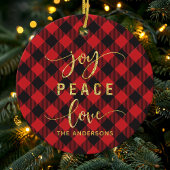 バッファロープレイドジョイピースラブモノグラムクリスマス セラミックオーナメント