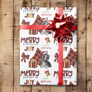 バッファロープレイドスコティッシュテリア犬のクリスマス ラッピングペーパー