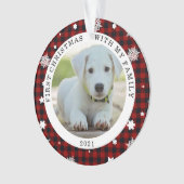 バッファロープレイドスノーフレーク初めてのクリスマス写真 オーナメント (正面)