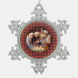 バッファロープレイドスパークルルックグローフォトスノーフレークPe スノーフレークピューターオーナメント