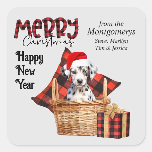 バッファロープレイドダルマチアンパピークリスマス スクエアシール (正面)