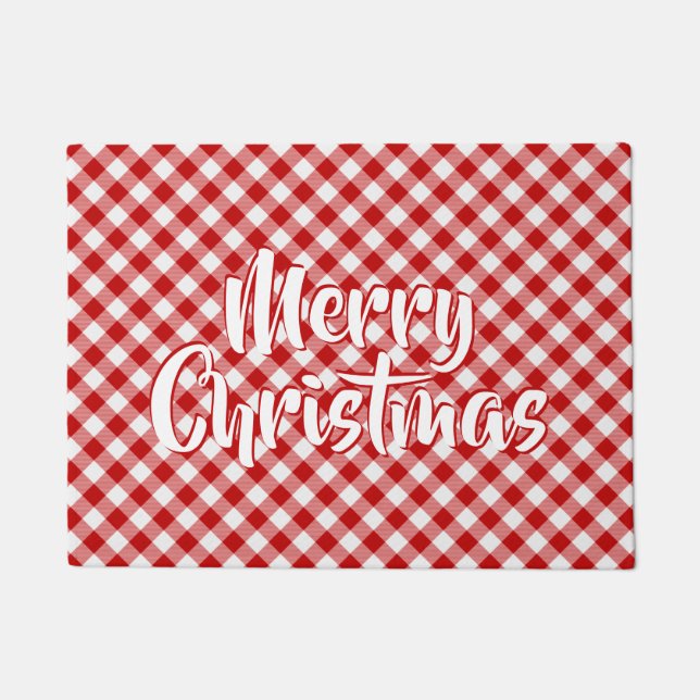 バッファロープレイドチェック赤い白の書式 ドアマット (正面)