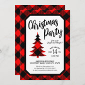バッファロープレイドツリークリスマスパーティの招待状 招待状 (正面/裏面)