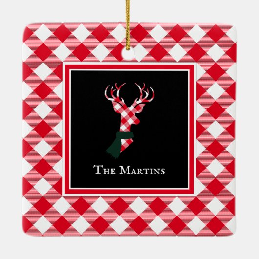 バッファロープレイドディアクパーソナライズされたリスマス セラミックオーナメント (裏面)