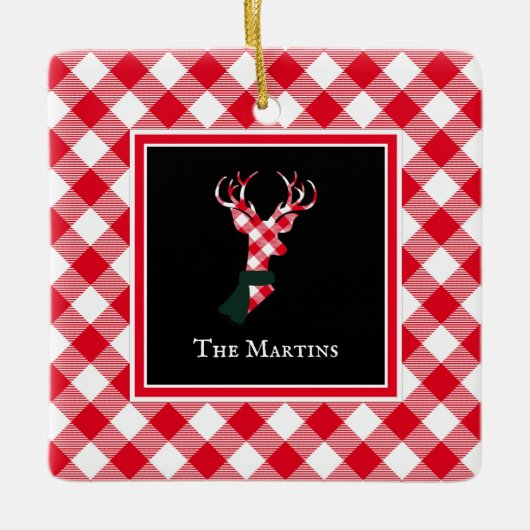 バッファロープレイドディアクパーソナライズされたリスマス セラミックオーナメント (正面)
