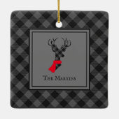 バッファロープレイドディアグレイパーソナライズされたクリスマス セラミックオーナメント (裏面)