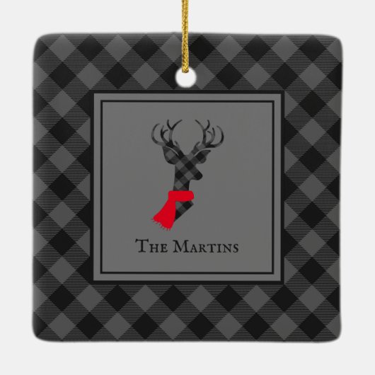 バッファロープレイドディアグレイパーソナライズされたクリスマス セラミックオーナメント (裏面)
