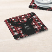 バッファロープレイドディアスノーフレークスクリスマスパーティー ペーパーコースター (アングル)