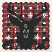 バッファロープレイドディアスノーフレークスクリスマスパーティー ペーパーコースター (正面)