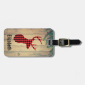 バッファロープレイドディアヘッドフェイクオンウッド ラゲッジタグ (正面横)