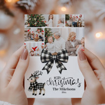 バッファロープレイドトナカイ家族の写真クリスマス