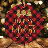 バッファロープレイドハッピーホリデパーソナライズされたー セラミックオーナメント