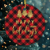 バッファロープレイドハッピーホリデパーソナライズされたー セラミックオーナメント