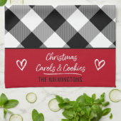 バッファロープレイドハートクリスマスカロルとクッキーK キッチンタオル (折り畳み)