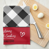 バッファロープレイドハートクリスマスカロルとクッキーK キッチンタオル (四つ折り)