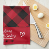 バッファロープレイドハートクリスマスキャロルとクッキー キッチンタオル (四つ折り)
