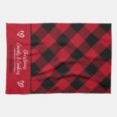 バッファロープレイドハートクリスマスキャロルとクッキー キッチンタオル (横)