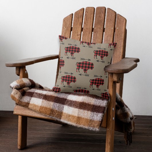 バッファロープレイドバイソンオンタンリバーシブル クッション