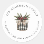 バッファロープレイドバスケット差出人住所白 ラウンドシール (正面)