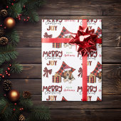 バッファロープレイドバセットハウンドパピースクリスマス ラッピングペーパー