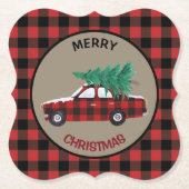 バッファロープレイドパターンクリスマスカー ペーパーコースター (正面)