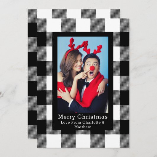 バッファロープレイドパターン写真テンプレート パーソナライズされた 招待状 (正面/裏面)