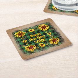 バッファロープレイドヒマワリ新年20xx スクエアペーパーコースター