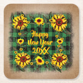 バッファロープレイドヒマワリ新年20xx スクエアペーパーコースター (正面)