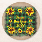 バッファロープレイドヒマワリ新年20xx ラウンドペーパーコースター (正面)