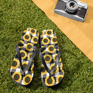 バッファロープレイドヒマワリ白黒 ビーチサンダル