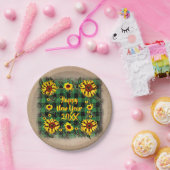 バッファロープレイドヒマワリ20xx 7年おめでとう ペーパープレート (パーティー)