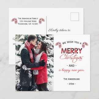 バッファロープレイドピネコーンクリスマスフォト シーズンポストカード