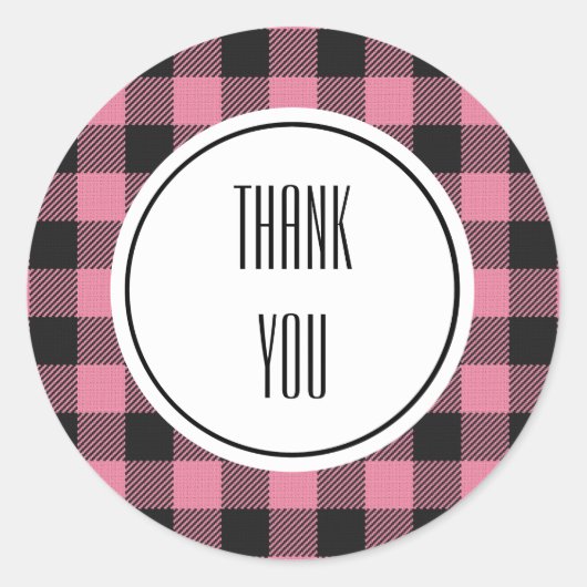 バッファロープレイドピンクブラックパーソナライズされた文字 ラウンドシール (正面)