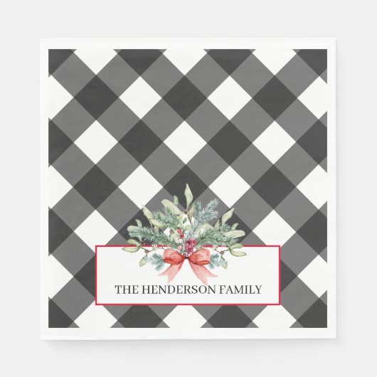 バッファロープレイドファミリークリスマス スタンダードランチョンナプキン (正面)