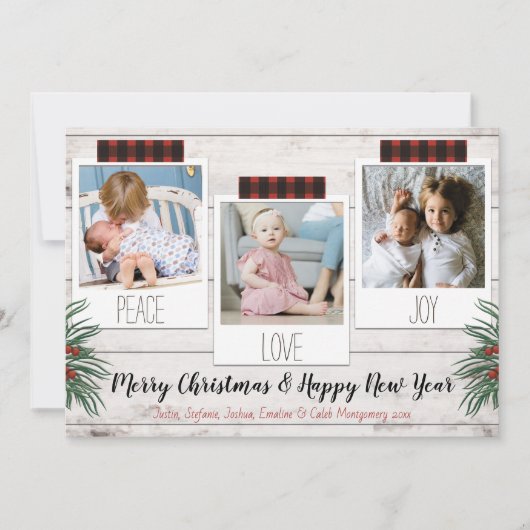 バッファロープレイドファームハウス3フォトホリデーカード シーズンカード (正面)