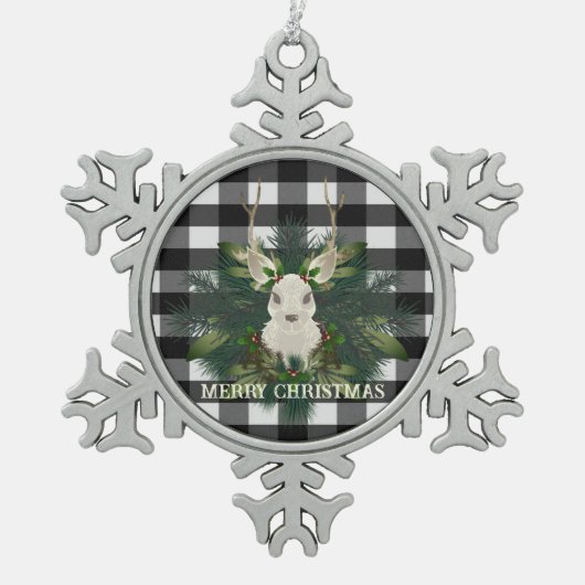 バッファロープレイドフェスティバルトナリークリスマス スノーフレークピューターオーナメント (正面)