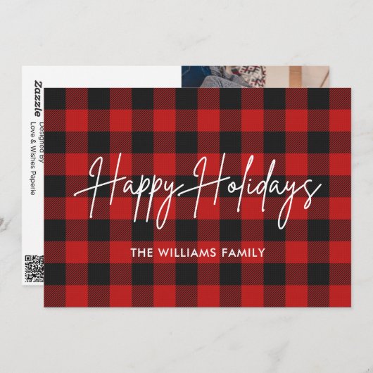 バッファロープレイドフォトクリスマスカード シーズンカード (正面/裏面)