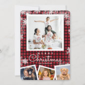 バッファロープレイドフォトコラージュスノーフレーククリスマス シーズンカード (正面)