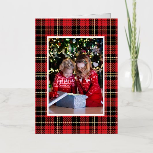 バッファロープレイドフォトメリークリスマス金ゴールド 箔シーズンカード (正面)