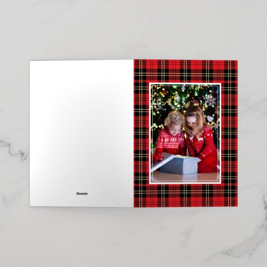 バッファロープレイドフォトメリークリスマス金ゴールド 箔シーズンカード (外側レイダウン)