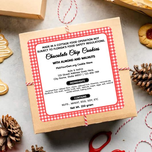 バッファロープレイドフロリダコテージ食品ラベル スクエアシール