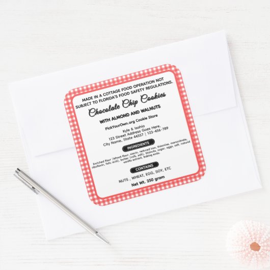 バッファロープレイドフロリダコテージ食品ラベル スクエアシール (封筒)