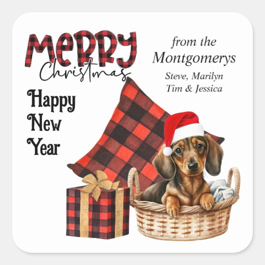 バッファロープレイドブラウンダッシュンドパピーホリデー スクエアシール (正面)