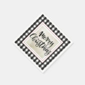 バッファロープレイドブラックアンドホワイトクリスマス紙 スタンダードカクテルナプキン (角)