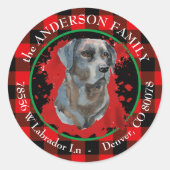 バッファロープレイドブラックラボクリスマス差出人住所 ラウンドシール (正面)